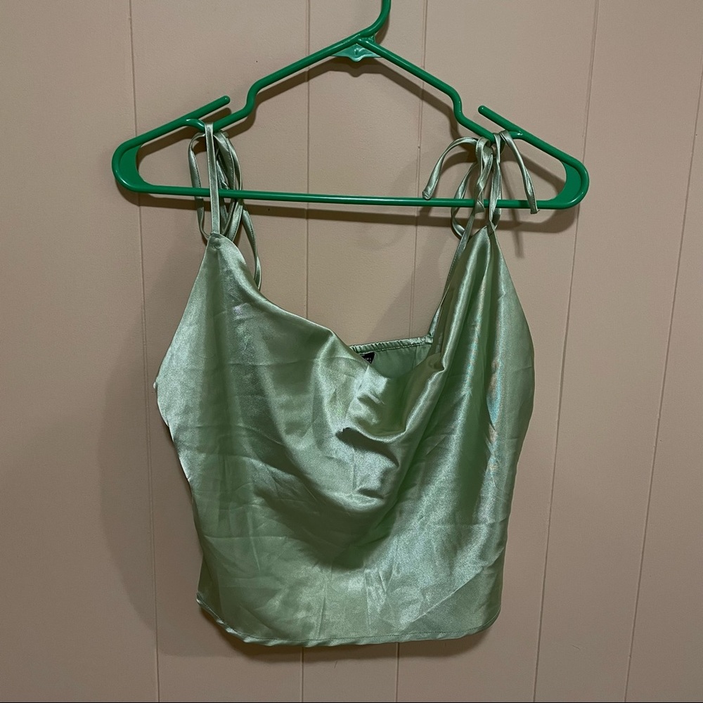 SHEIN green silk top with tie straps